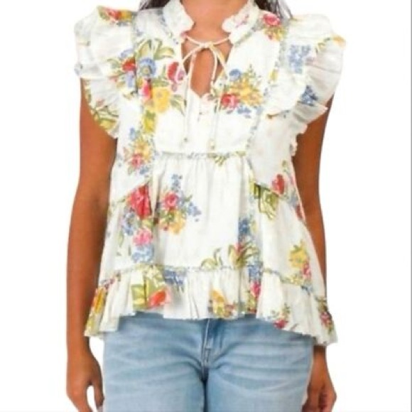 Love The Label Anthropologie Helena Ruffle Floral Blouse, Women’s size Large - Picture 6 of 15